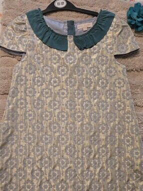 Mini Boden Metallic Gold and Teal Floral A-Line Dress